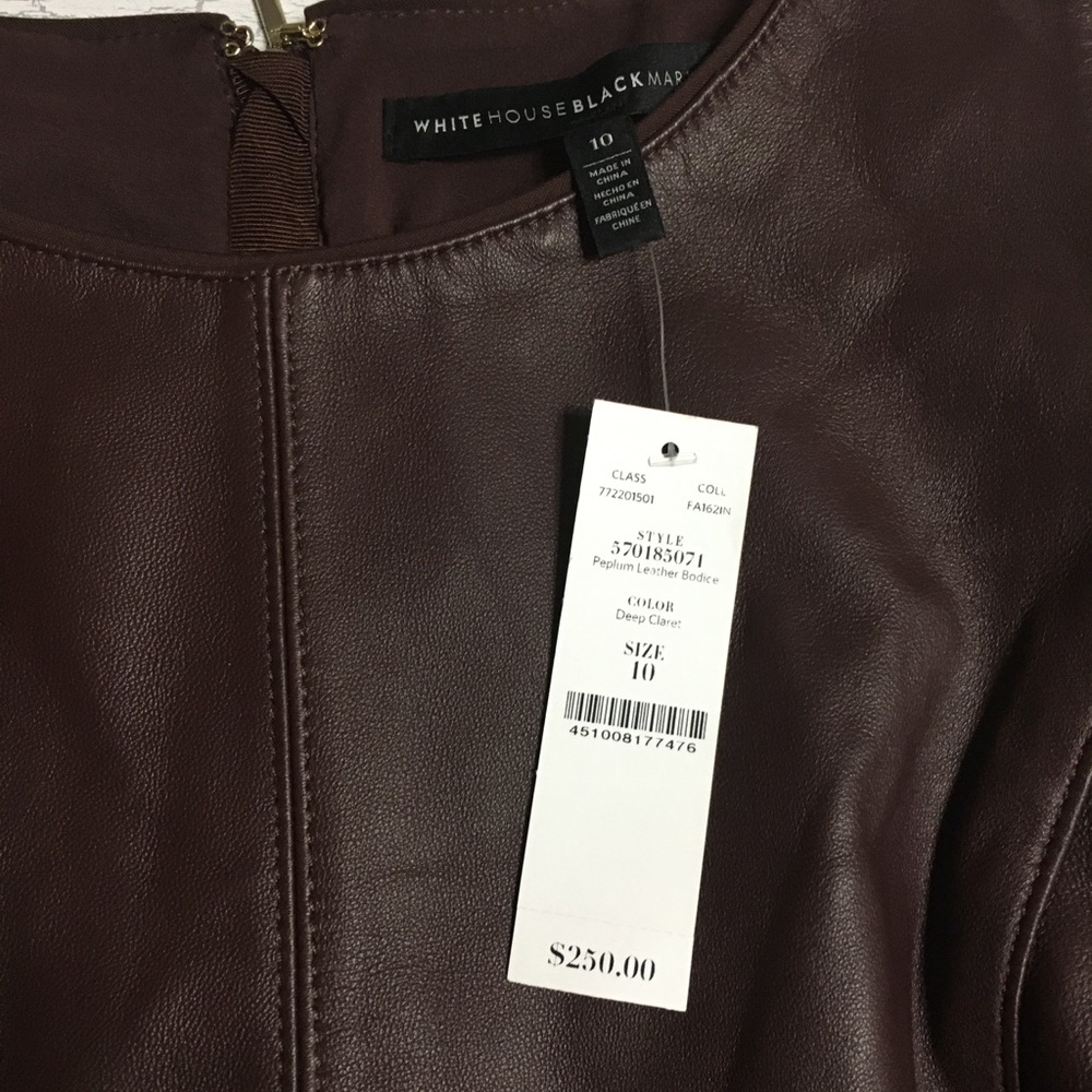 WHBM Peplum Leather Bodice Top Deep Claret Size 10 - Picture 6 of 11
